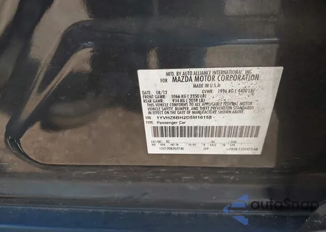 2013 Mazda Mazda6 I Sport z USA, uszkodzony, nr VIN 1YVHZ8BH2D5M16158